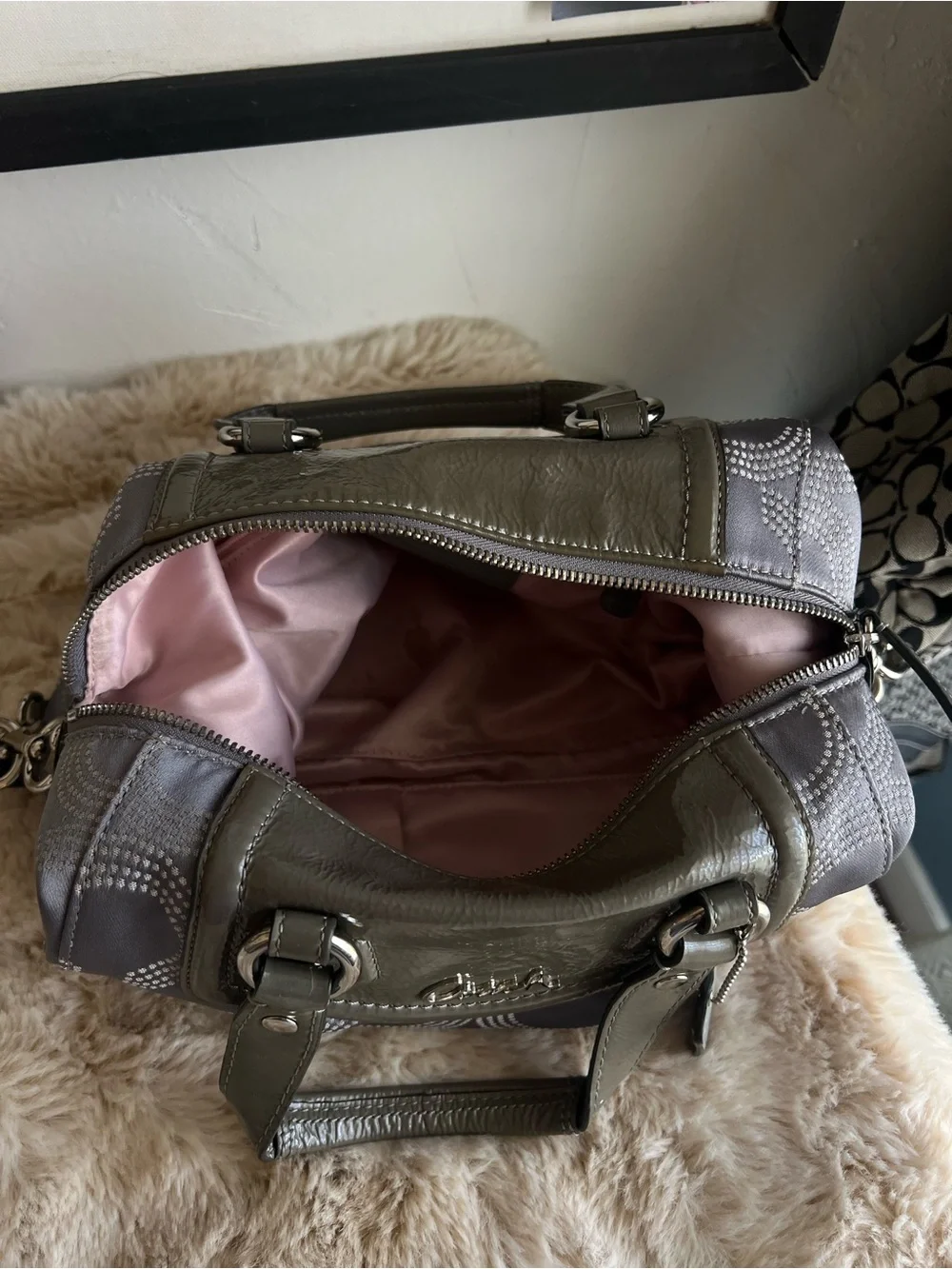 Coach Ashley Gray Satin Signature Satchel